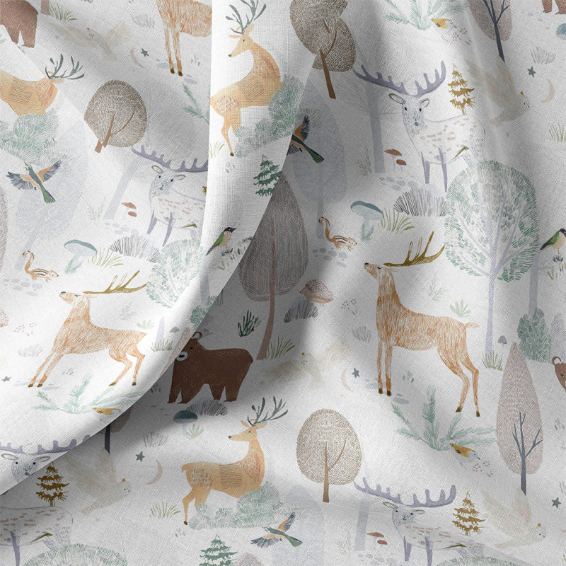Printed Cotton BROCELIANDE White / Camel